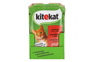 Корм консервированный полнорационный для взрослых котов C говядиной в соусе Kitekat д/п 85г
