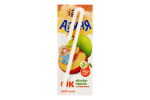 Сок для детей от 6мес с мякотью восстановленный стерилизованный гомогенизированный Яблоко-персик Агуня т/п 200мл