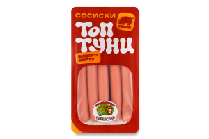 Сосиски варені Топтуни зі свининою Укрпромпостач-95 в/с лоток 0.38кг