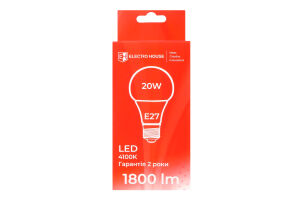 Лампа світлодіодна LED E27 4100K 20W A95 Electro House