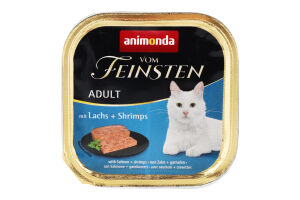 Корм консервированный полноценный для взрослых котов с лососем и креветками Vom Feinsten Animonda лоток 100г