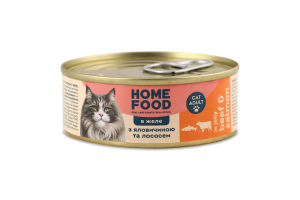 Корм д/дорослих котів з яловичиною та лососем в желе 85г ж/б Home Food
