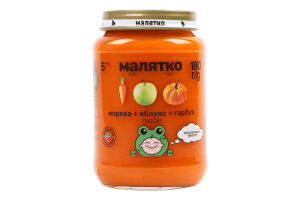 Пюре для дітей від 5міс Морква-яблуко-гарбуз Малятко с/б 180г