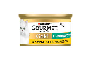 Корм консервированный полнорационный для взрослых котов с курицей и морковью Нежные биточки Gold Gourmet ж/б 85г