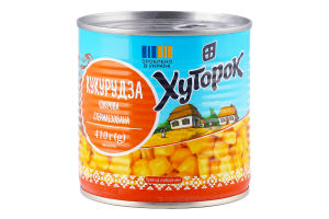 Кукуруза сахарная стерилизованная с сахаром и подсластителем Хуторок ж/б 410г
