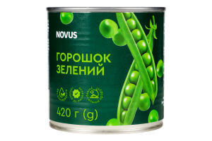 Горошек зеленый консервированный Novus в/с ж/б 420г