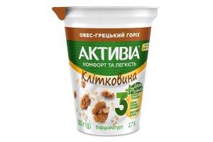 Біфідойогурт 2.7% з біфідобактеріями Actiregularis з наповнювачем Овес-грецький горіх Активіа ст 260г