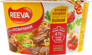 Лапша быстрого приготовления со вкусом говядины Reeva ст 75г
