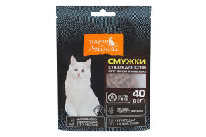 Корм сухой дополнительный для котов Полоски сушеные с печенью говяжьей Happy Animal д/п 40г