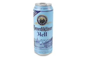 Пиво 0.5л 5% светлое фильтрованное пастеризованное Hell Benediktiner ж/б