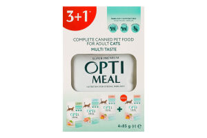 Корм консервированный полнорационный для взрослых котов Multi Taste Super Premium Optimeal к/у 4х85г
