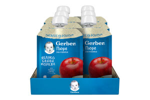 Пюре фруктово-овощное для детей от 6мес пастеризованное Яблоко-банан-морковь Gerber д/п 150г