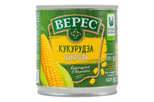 Кукуруза сахарная из целых зерен консервированная стерилизованная вакуумированная Верес в/с ж/б 170г