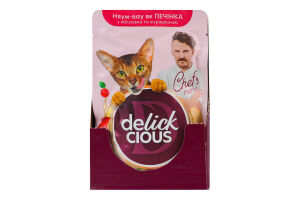 Корм консервированный дополнительный для взрослых котов Печень с яблоками и клюквой Chef`s menu Delickcious д/п 85г