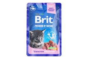 Корм влажный полнорационный для котят Кусочки белой рыбы в соусе Brit д/п 100г