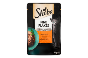 Корм консервированный полнорационный для взрослых котов с индейкой в желе Нежные кусочки Sheba д/п 85г