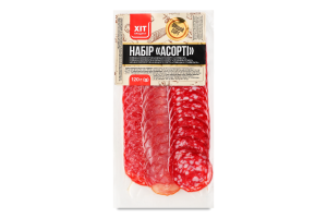 Набір Асорті ковбас с/к та с/в в/г 120г нарізка в/у Хіт Продукт