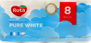 Папір туалетний 3-х шаровий Pure white Ruta 8шт