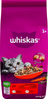 Корм сухой полнорационный для взрослых котов С говядиной Whiskas кг