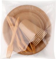 Набір паперового посуду Тарілка крафт 23см+Стакан 185мл крафт+Біо-виделка 6персон Hozer