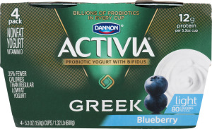 Dannon Activia Greek Nonfat Probiotic Yogurt with Bifidus Blueberry - 4 PK