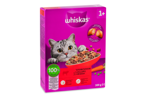 Корм сухой полнорационный для взрослых котов с говядиной Whiskas к/у 300г