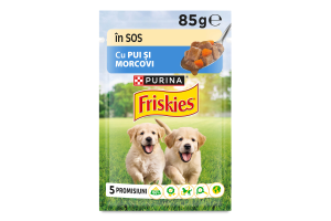 Корм консервированный полнорационный для щенков с курицей и морковью Кусочки в подливке Junior Friskies д/п 85г