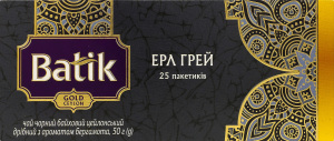 Чай черный цейлонский байховый мелкий с ароматом бергамота Эрл Грей Gold Batik в/с к/у 25х2г
