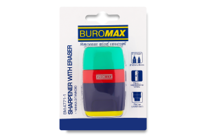Точилка с ластиком с 2 отверстиями и контейнером для стружки №BM.4771-1 Buromax 1шт в ассорт