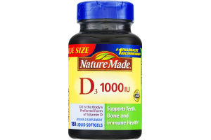 Nature Made D3 1000IU Vitamin D Supplement Liquid Softgels - 180 CT