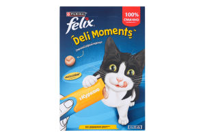Корм консервований додатковий для дорослих та літніх котів з куркою Deli moments Felix к/у 4х10г