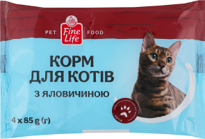 Корм консервированный полнорационный для взрослых котов с говядиной Fine Life м/у 4х85г