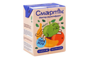 Нектар с мякотью и сахаром гомогенизированный и стерилизованный мультифрукт Смартік т/п 200мл