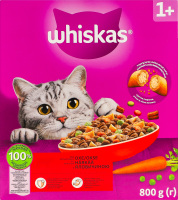 Корм сухой полнорационный для взрослых котов С говядиной Whiskas к/у 800г