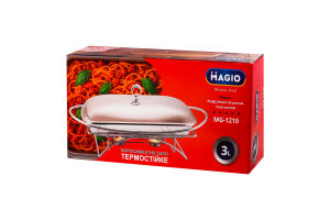 Марміт 3л боросилікатне термостійке скло прямокутний з кришкою н/ж+2свічки Magio