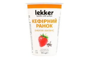 Напій кефірний 1.5% з фруктовим наповнювачем пастеризованим Полуниця-чіа Кефірний ранок Lekker ст 180г