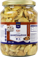 Шампиньоны резаные маринованные стерилизованные с сахаром и подсластителем Metro Chef с/б 680г