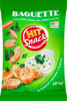 Сухарики хрусткі оригінальні зі смаком сметани з зеленню Багет Hit snack м/у 60г