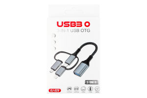 Кабель-адаптер OTG 3в1 USB 3.0.Type-C micro USB Lightning 60W 11cм XoKo
