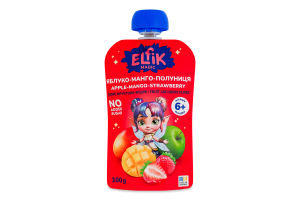 Пюре для дітей від 6міс без цукру гомогенізоване стерилізоване Яблуко-манго-полуниця Elfik Magic д/п 100г
