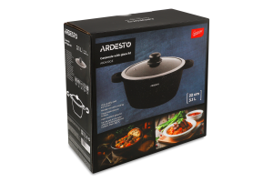 Каструля Gemini Anzio 3,1л чорний алюміній з скляною кришкою Ardesтo