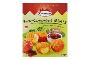 Сир 45% в паніровці для смаження і запікання з брусничним джемом Back-Camembert Minis Coburger к/у 250г