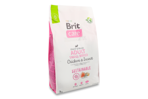 Корм д/дорослих собак малих порід Састейнебл з куркою з комахами сухий 3кг Бріт Кеа