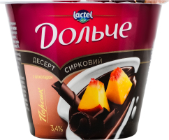 Десерт сирковий 3.4% з наповнювачами Персик та шоколад Дольче ст 200г