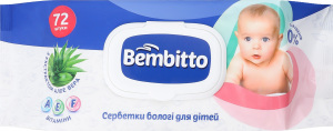 Салфетки влажные для детей с экстрактом алоэ вера 180х170мм Bembitto 72шт