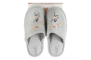 Тапочки закрытые домашние женские полоска с наклейкой PVC Twins Home Style №17276 36-41