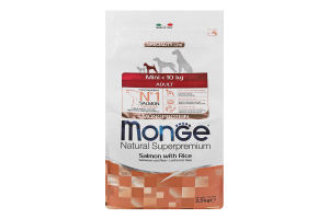 Корм сухой для взрослых собак мелких пород c лососем и рисом Monoprotein Natural superpremium Monge м/у 2.5кг