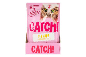 Корм влажный полнорационный для котят с птицей и овощами в соусе Catch! д/п 85г