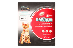 Препарат антигельмінтний д/котів та кошенят до 2кг VetLine DeWorm Ultra 2таблетки AnimAll