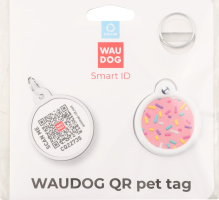 Адресник д/собак та котів Smart ID Маршмелоу з QR паспортом метал коло d25мм WauDog